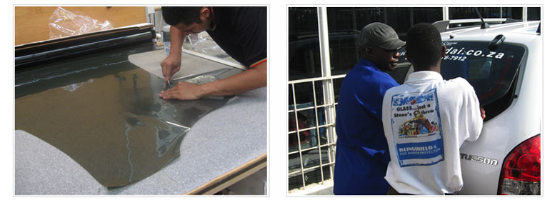 Klingshield being installed on Car Windows