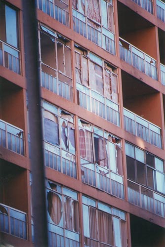 windows shattered after bomb blast